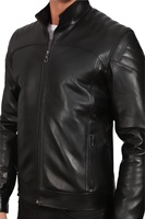Nouvelle veste de moto pour homme en cuir d'agneau véritable noir, style motard, coupe ajustée, imperméable, col montant, pour l'hiver