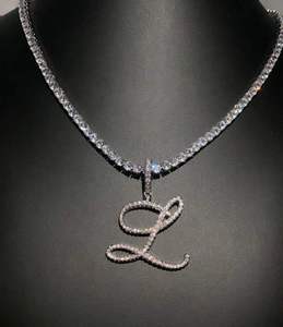 Custom Lab Created Diamond Cursive latter Pendant Initial Charms Pendant 925 Silver Pendant Personalize Latter Pendant For Gift - Product Image 4