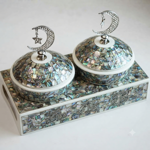 Plateau de service en métal motif nacre pour dattes, noix et fruits secs, idéal pour la maison et le Ramadan - Product Image 3