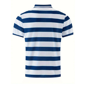 Polo à manches courtes rayé pour homme, tissu Oxford tissé décontracté, motif bleu et blanc, coupe classique - Product Image 2