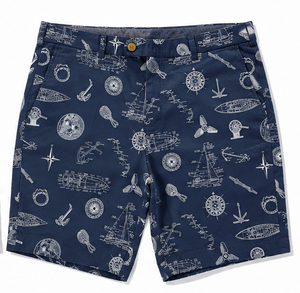 Shorts de bain imprimés pour hommes en tissu Oxford de coton, style décontracté, taille mi-haute, avec braguette boutonnée et poches - Product Image 1