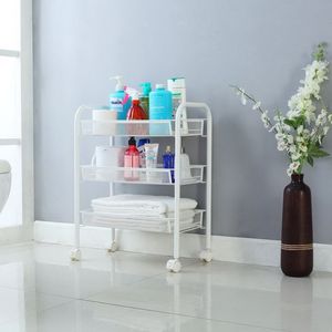 Carrello portaoggetti vintage industriale a 3 livelli con rete a nido d'ape, colore bianco avorio, con ganci - Organizzatori moderni - Product Image 2