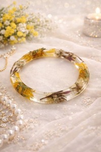 Dernières créations de bijoux pour femmes faits à la main, accessoires de mode, bracelets ronds en résine émaillée avec fleurs et plantes séchées, artisanat - Product Image 4