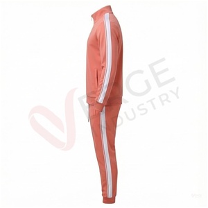 Ensemble de survêtement corail pour homme, manches longues, col montant, fermeture éclair sur le devant, couleur unie, respirant, coupe décontractée, pour l'automne - Product Image 3