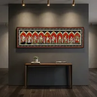Peinture murale rectangulaire artisanale traditionnelle SriKrishna Dashavatara - Origine Orissa - Décoration suspendue pour salon intérieur