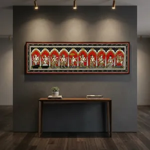 Peinture murale rectangulaire artisanale traditionnelle SriKrishna Dashavatara - Origine Orissa - Décoration suspendue pour salon intérieur - Product Image 3