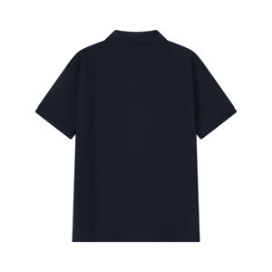 Men's Short Sleeve Cotton Pique Polo Shirt Solid Navy Blue Casual Regular Fit Breathable Knitted Design - Product Image 3