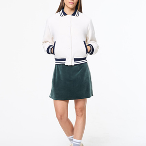 <b>Women</b> Varsity <b>Jacket</b> White <b>Navy</b> Contrast Trim Full Sleeve Turn-down Collar Single Breasted Woven Polyester Autumn Wear - Product Image 4
