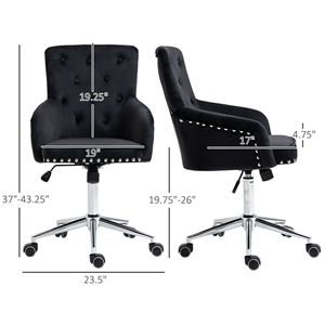 Sedia Girevole Moderna per Ufficio Domestico con Schienale Medio in Velluto Trapuntato, Finitura con Borchie, Altezza Regolabile, Curva su Base in Nylon - Product Image 3