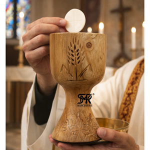 Calice d'église en bois sculpté à la main, fait main, pour la communion chrétienne, coupe religieuse d'autel, finition polie, écologique - Product Image 2