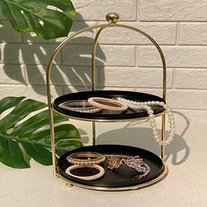 Soporte de Pastel de 2 Niveles en Metal Negro y Dorado, Plato para Aperitivos, Decoración para el Hogar - Product Image 4