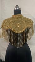 Vestido de Noche de Lujo para Mujer, con Cuello Alto, Adornado con Cuentas Doradas y Flecos, Satinado, con Sujetador Incorporado, Transpirable, con Bordado Floral en 3D