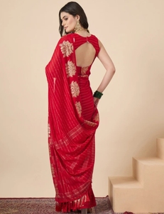 KV Women's Woven Banarasi Georgette <b>Saree</b> (<b>Red</b>) - Product Image 2