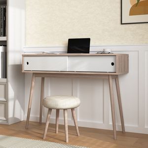 Console a 2 porte bianco con gambe in legno spazio di archiviazione per ingresso di colore naturale per divano divano corridoio o soggiorno - Product Image 2