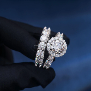 Conjunto de banda de boda de compromiso de plata sólida S925 para mujer, anillo de corte redondo D VVS Moissanite Diamond 2ct 3ct 5ct chapado en oro para regalo - Product Image 1