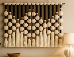 Tapiz de macramé extra ancho con borlas largas, decoración bohemia para colgar en la pared, alternativa a las cortinas para dividir ambientes. - Product Image 2