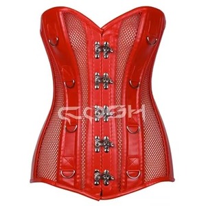 Haut corset en cuir blanc avec maille verte respirante - Product Image 4