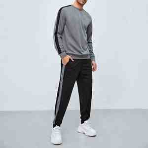 Nouvel ensemble de vêtements pour hommes en molleton épais polyester/coton avec coutures latérales solides, sweat à capuche et pantalon de survêtement / Deux pièces - Product Image 4