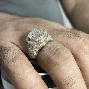 Yellow Gold Men's Engagement Wedding Iced <b>Ring</b> <b>Dome</b> Bling Cluster Rhodium Plated Sterling Silver Custom Hip Hop Moissanite <b>Ring</b> - Product Image 4