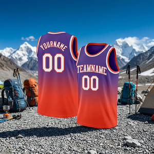 Camiseta de Baloncesto Sublimada Personalizada, Degradado Morado y Naranja, Sin Mangas, Unisex, para Adultos, Transpirable, de Malla, con Nombre del Equipo - Product Image 4