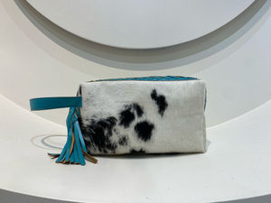 New Arrival Cowhide Leather Stylish <b>Makeup</b> Cosmetic <b>Storage</b> Box Turquoise Color Jewelry Pouch Vanity Bathroom Organizer Box - Product Image 3