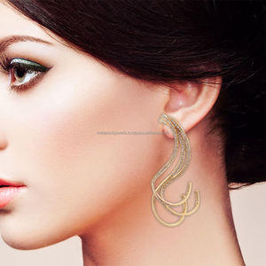 14k Solid Yellow Gold Pave Set <b>Diamonds</b> Designer <b>Earrings</b> Handmade Fashion Jewelry Supplier - Product Image 3