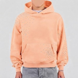 เสื้อฮู้ดผู้ชายสีพีช ประดับเพชรเทียม ทรงโอเวอร์ไซส์ สไตล์ลำลอง สตรีทแวร์ ทรงปกติ ผ้าฝ้ายเฟรนช์เทอร์รี่ สำหรับฤดูใบไม้ร่วง - Product Image 1