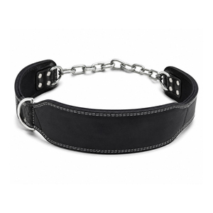 Cinturón de Cuero Negro para Levantamiento de Pesas con Cadena, Cinturón de Soporte Resistente y Duradero para Gimnasio - Product Image 1