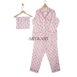 Conjunto de Pijama de 3 Piezas Hecho a Mano para Mujer, 100% Algodón Puro, Vestido de Noche de Verano, Estampado Floral Elegante, Ecológico y Transpirable, Estilo Indio - Product Image 5