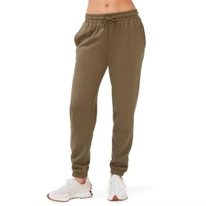 Pantalon de survêtement large en molleton 100 % coton vert olive pour femme, taille mi-haute avec cordon de serrage, bas élastiqué, longueur intégrale, décontracté, hiver - Product Image 1