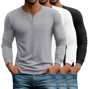 บริการ OEM เสื้อยืดเฮนลีย์ผู้ชายแบบติดกระดุมสำหรับฤดูร้อน เสื้อเชิ้ตพิมพ์ลายแขนยาวมีกระเป๋า ทรงเข้ารูป สวมใส่สบาย เสื้อยืดพื้นฐาน - Product Image 1