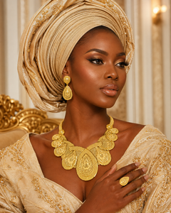 Luxury African Teardrop 24K Gold Plated Statement Jewelry Set for Women Nigerian <b>Bridal</b> Fashion Necklace - Product Image 3