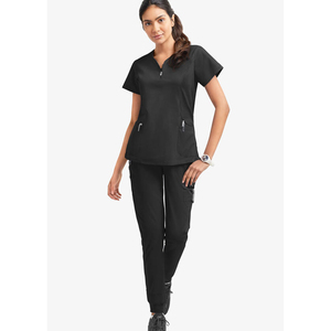 Ensemble d'uniformes médicaux pour femmes : Blouse et pantalon de travail extensibles à manches courtes pour infirmières et personnel hospitalier - Product Image 1