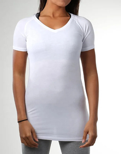 Nueva Camiseta Deportiva Casual Cómoda de Manga Corta con Cuello en V, Blusa Blanca Ajustada para Mujer, Transpirable, de Secado Rápido y Sostenible - Product Image 1