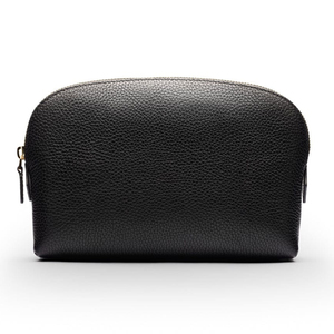 Étui de rangement pour cosmétiques avec fermeture éclair arrondie, forme personnalisée, logo personnalisé, OEM, ODM, marque privée, sac en cuir grainé noir - Product Image 1