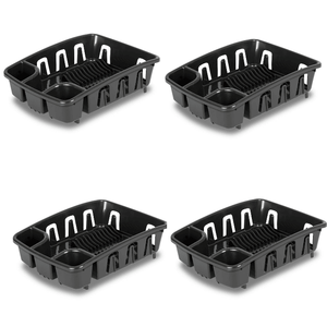 Lot de 4 égouttoirs à vaisselle noirs avec base inclinée pour un séchage efficace - Product Image 1
