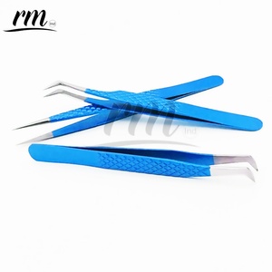 Pince à épiler pour extensions de cils RMI de haute qualité, nouveau style imprimé, courbée, bleu ciel, revêtement poudré, pointe argentée à 90 degrés, instrument de beauté - Product Image 6