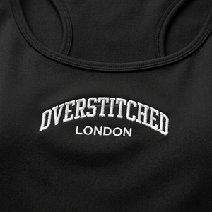 OVERSTITCHED Women's Black Sleeveless Crop Top Moisture Wicking Fitted Tank Top Sportswear London Logo Print gym wear - Product Image 2