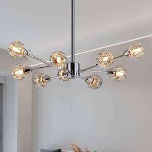 Lustre moderne en cristal chromé de 28 pouces, 9 lumières, suspension pour salon, salle à manger, cuisine - Comprend les luminaires, ampoules non incluses - Product Image 1