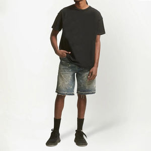 Shorts en jean personnalisés pour hommes, respirants, taille mi-haute, teinture unie, effet vieilli, fermeture éclair, tendance, vente chaude, style vintage décontracté - Product Image 3