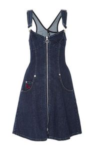 Vestido Midi Azul Vaquero sin Mangas con Pliegues Escalonados, Estilo Espalda Descubierta con Botones Delanteros para Fiestas Casuales - Product Image 5