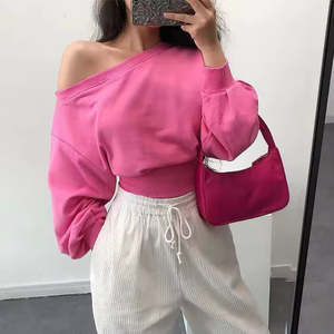 Sudadera de Forro Polar OEM 2026 Personalizada para Invierno, Estilo Urbano, Sexy, con Hombros Descubiertos, Corte Holgado, Top Corto para Mujer - Product Image 5