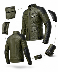 Chaqueta de Motocicleta de Cuero Utilitaria |   Diseño Transpirable para Invierno |   Colores Verde Oliva/Azul/Borgoña |   OEM/ODM Personalizable |   Premium - Product Image 6