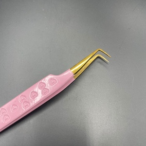 Pince à épiler rose à pointe dorée à 90 degrés Pince à cils en acier inoxydable de haute qualité - Product Image 3