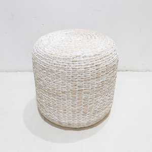 Puf Redondo de Jacinto Natural Hecho a Mano, Blanco, Tejido, Estilo Bohemio, Otomana Decorativa para Sala de Estar, Asiento Individual, Paquete de Una Pieza - Product Image 1