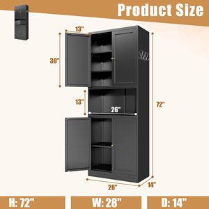 Armadio Dispensa da Cucina in Acciaio Nero da 72 Pollici con Ampio Piano di Lavoro, Ripiani Regolabili e Ganci, Stile Moderno Resistente per Appartamenti - Product Image 2