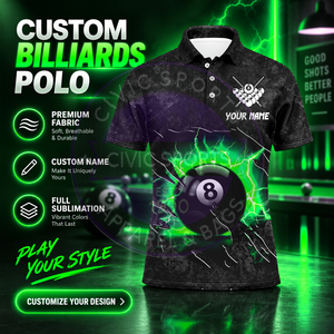 Camiseta de billar de alta calidad para equipos, en tela de poliéster/algodón al por mayor, con estampado por transferencia térmica. - Product Image 1