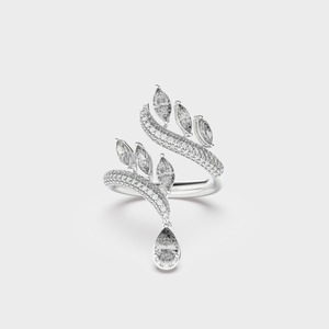 White <b>Gold</b> Diamond <b>Cocktail</b> <b>Ring</b> Marquise Cut Pave Setting Floral Design Women's Luxury Wedding Jewelry - Product Image 1