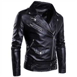 Autumn Winter Men's Casual Zipper PU <b>Leather</b> Slim <b>Long</b> Sleeve Fashion Motorcycle <b>Jacket</b> with Front Logo - Product Image 3