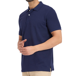 Polo en coton tricoté à manches courtes bleu marine pour homme, couleur unie, respirant, coupe classique - Product Image 4